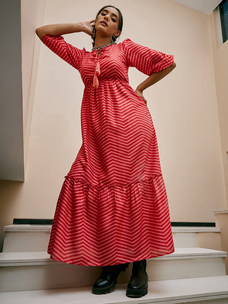 Athena Women Red Chevron Maxi Dress