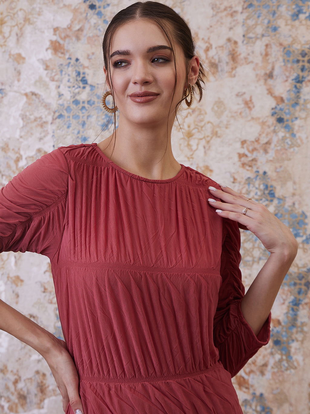 Athena Coral Boat Neck Sheath Dress