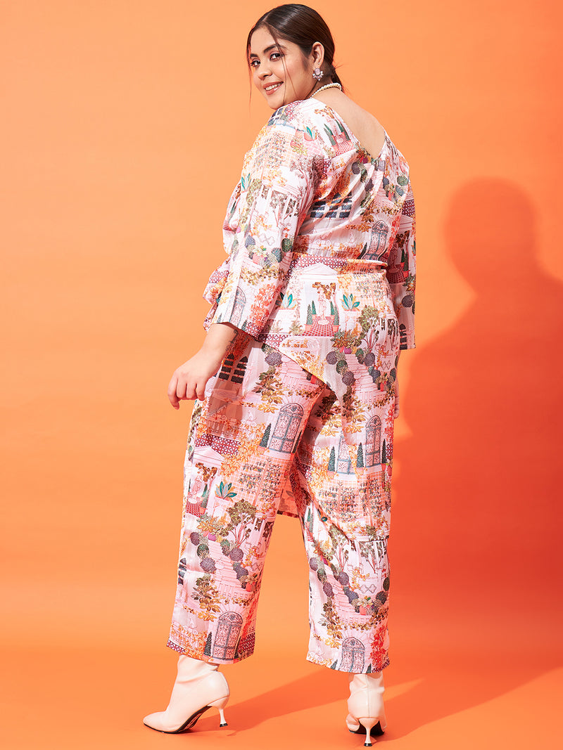 Athena Ample Printed Asymmetric Top With Trousers Co-Ord Set