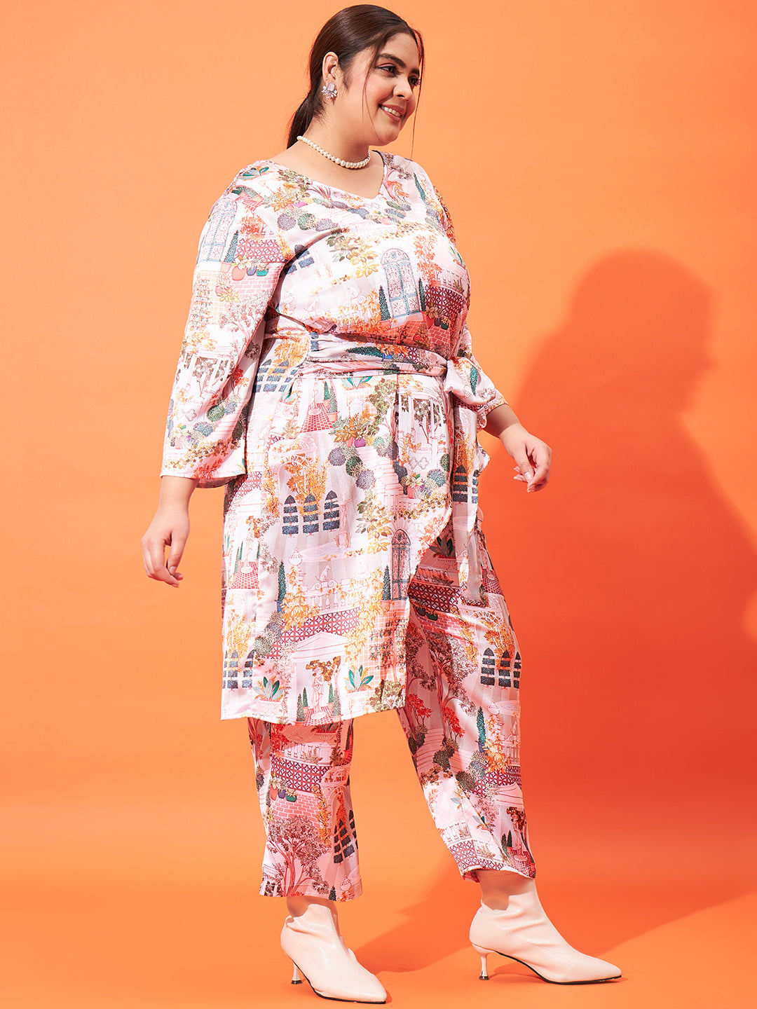 Athena Ample Printed Asymmetric Top With Trousers Co-Ord Set