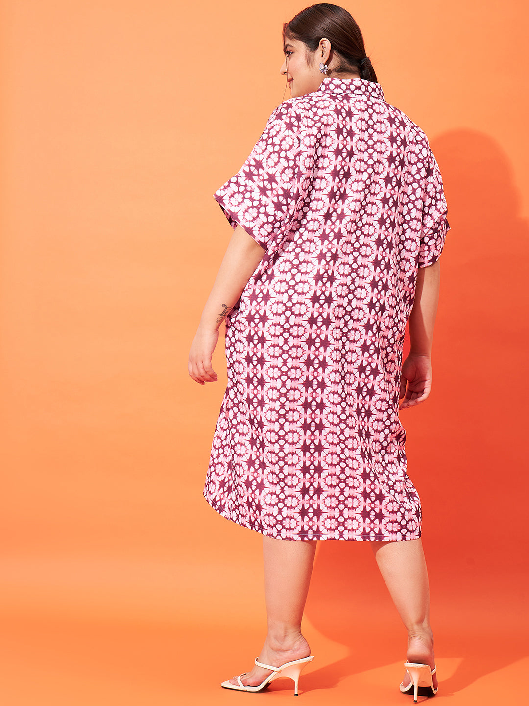 Athena Ample Plus Size Tie and Dyed Linen Shirt Style Midi Dress