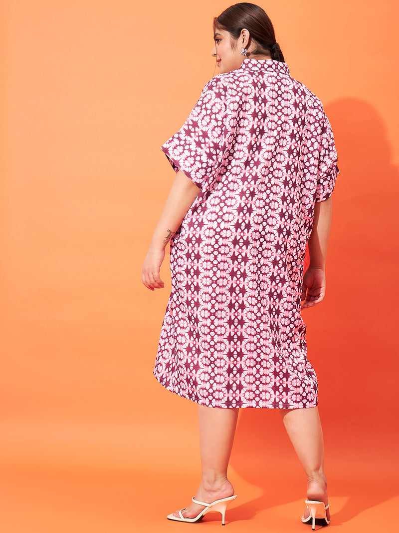 Athena Ample Plus Size Tie and Dyed Linen Shirt Style Midi Dress