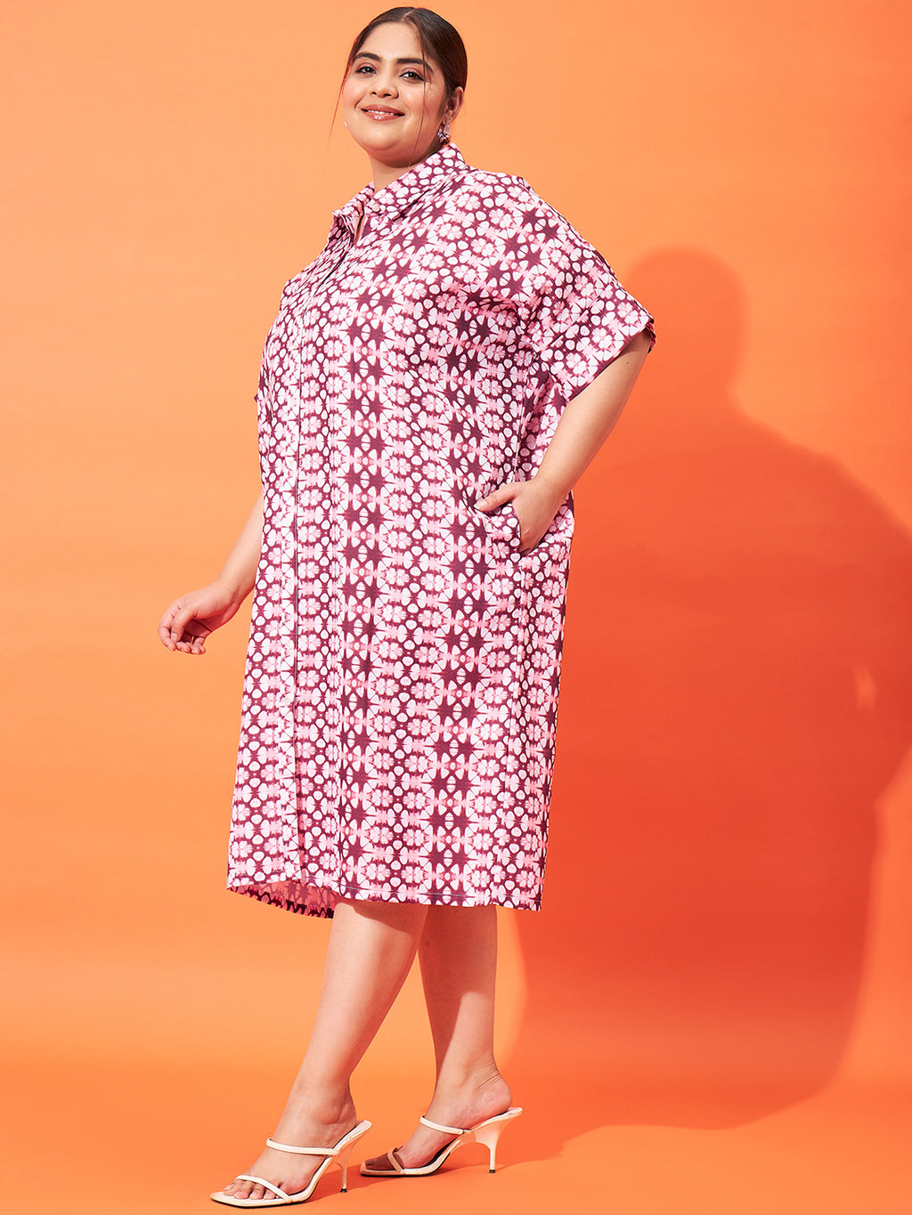 Athena Ample Plus Size Tie and Dyed Linen Shirt Style Midi Dress