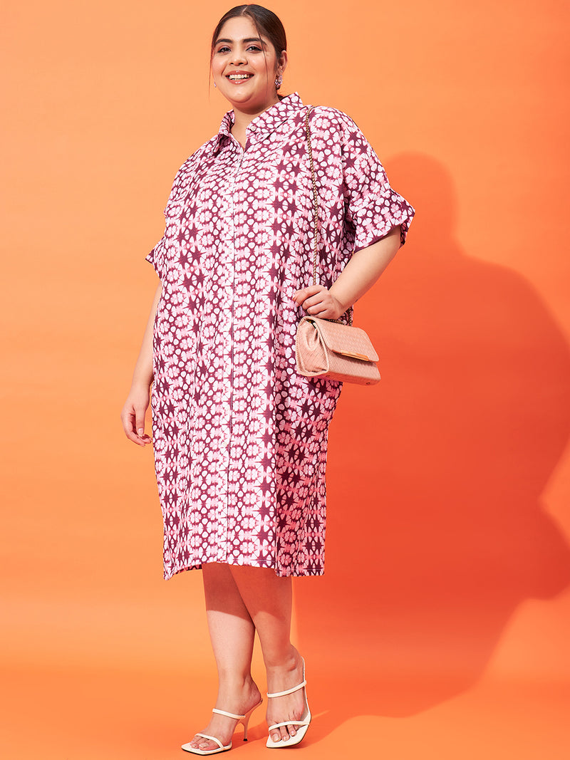 Athena Ample Plus Size Tie and Dyed Linen Shirt Style Midi Dress