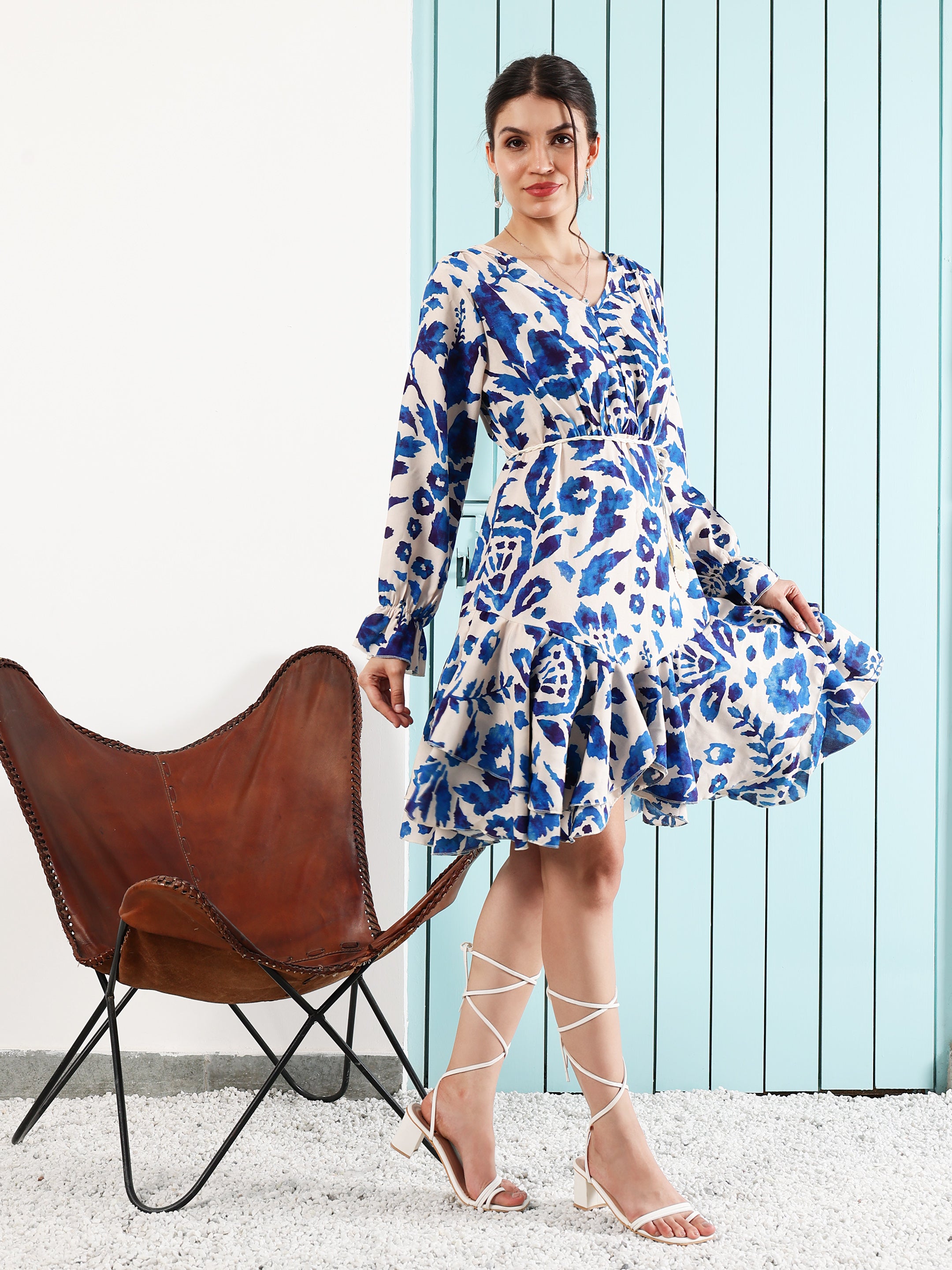 Boho By Athena Bohemian Floral Print Bell-Sleeve A-Line Dress