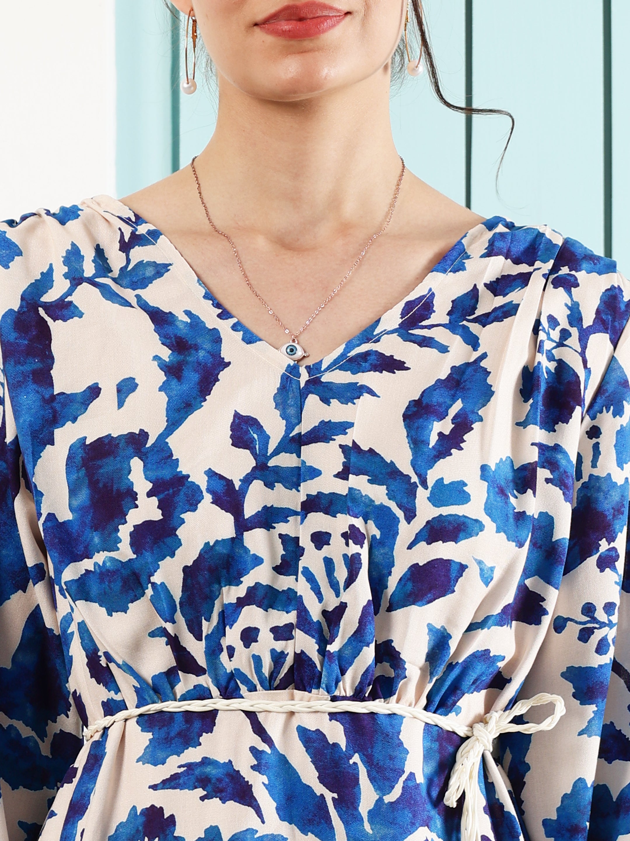 Boho By Athena Bohemian Floral Print Bell-Sleeve A-Line Dress