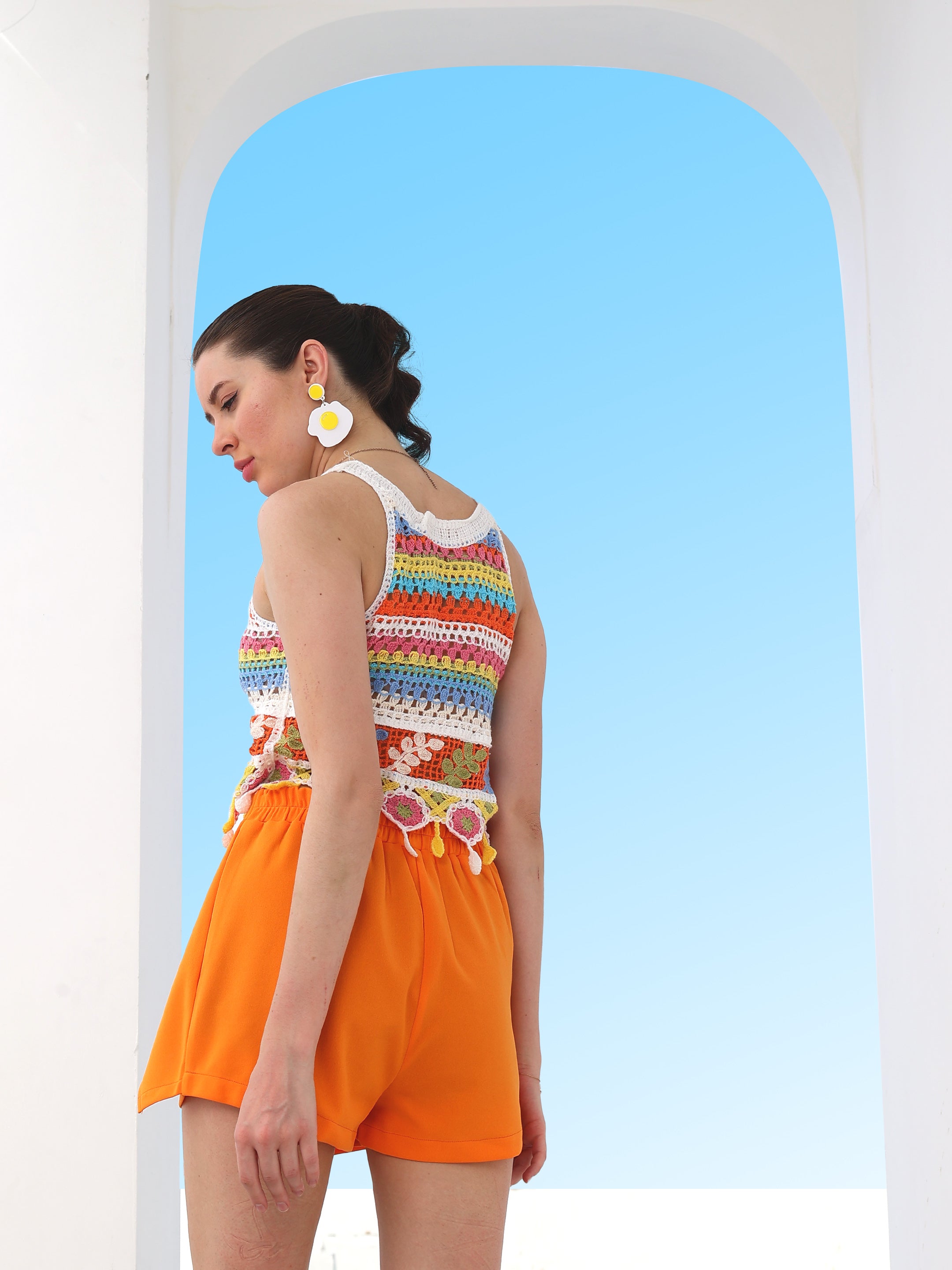 Boho By Athena Self-Design Fringed Crochet Cotton Top