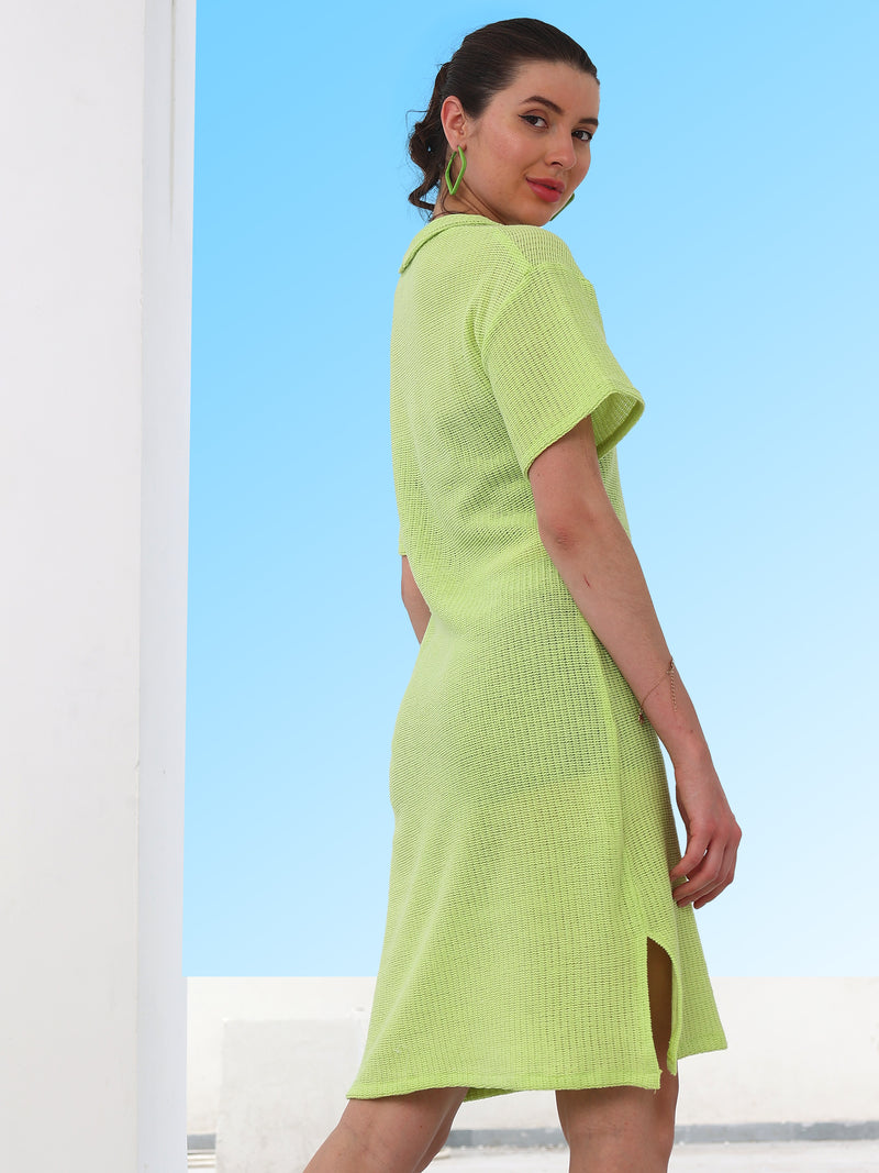 Boho By Athena Self-Design Shirt-Collar Drop-Shoulder Sheer Dress