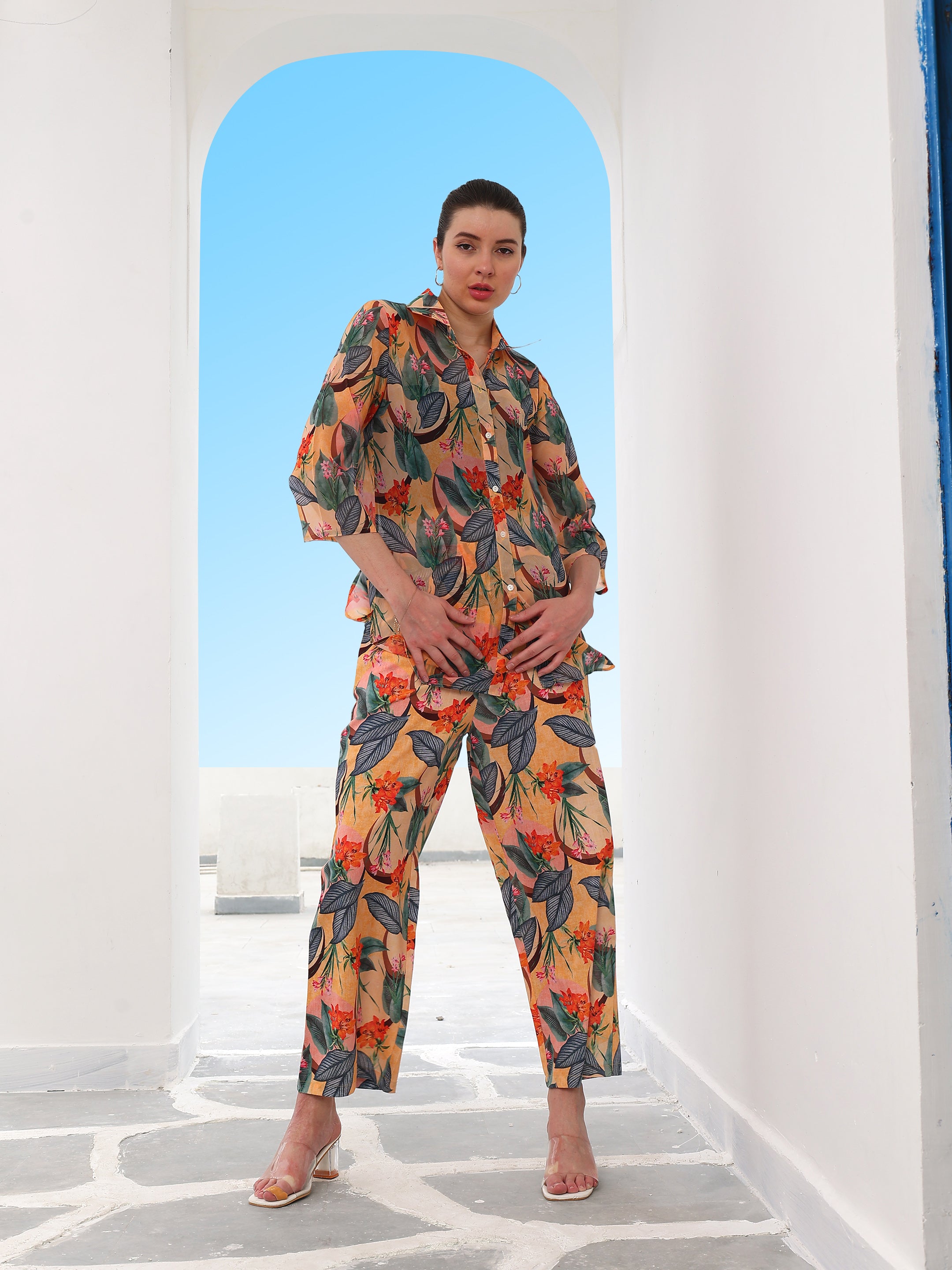 Boho By Athena Floral Printed Linen Shirt With Trouser Co-Ords