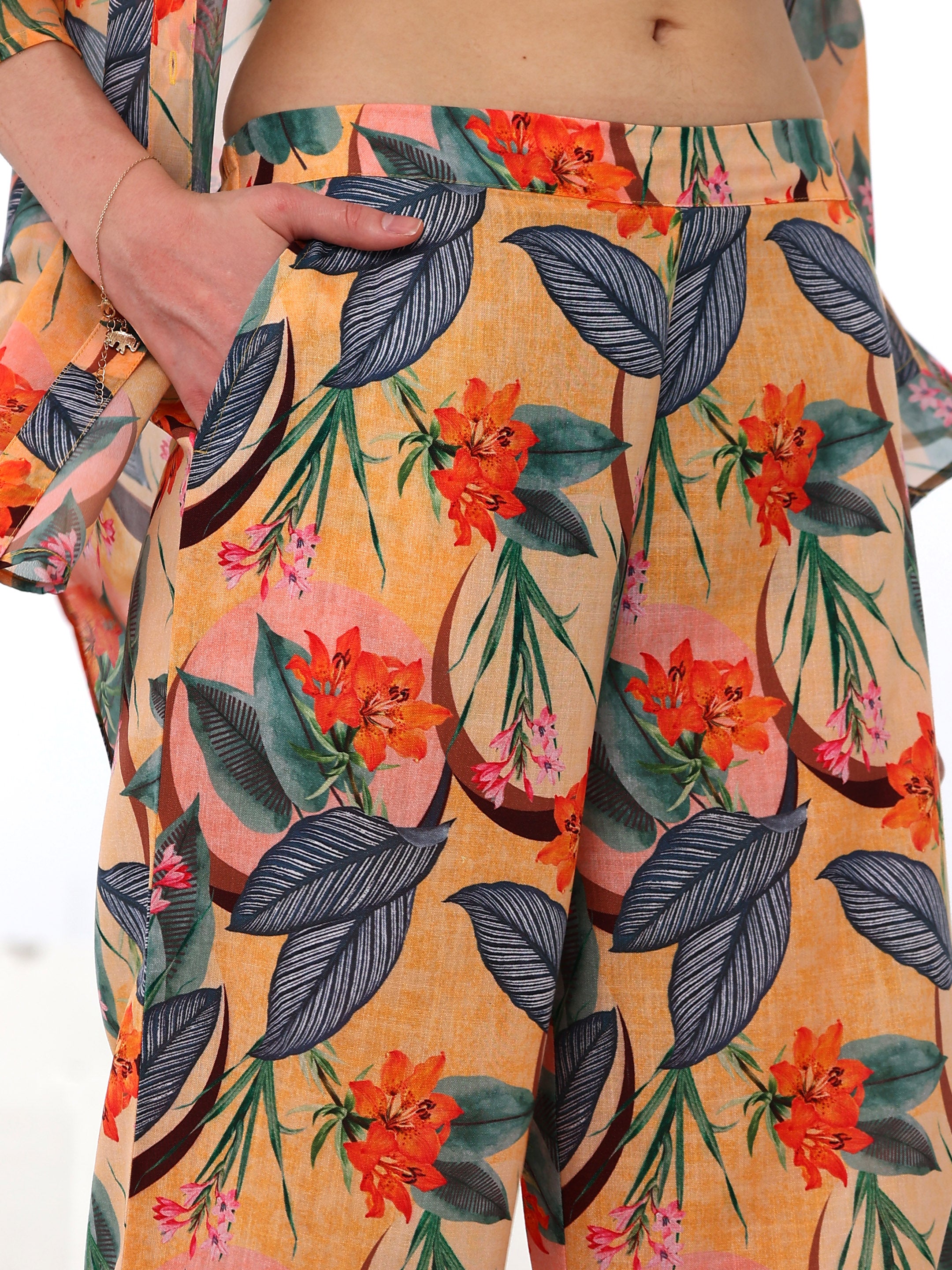 Boho By Athena Floral Printed Linen Shirt With Trouser Co-Ords