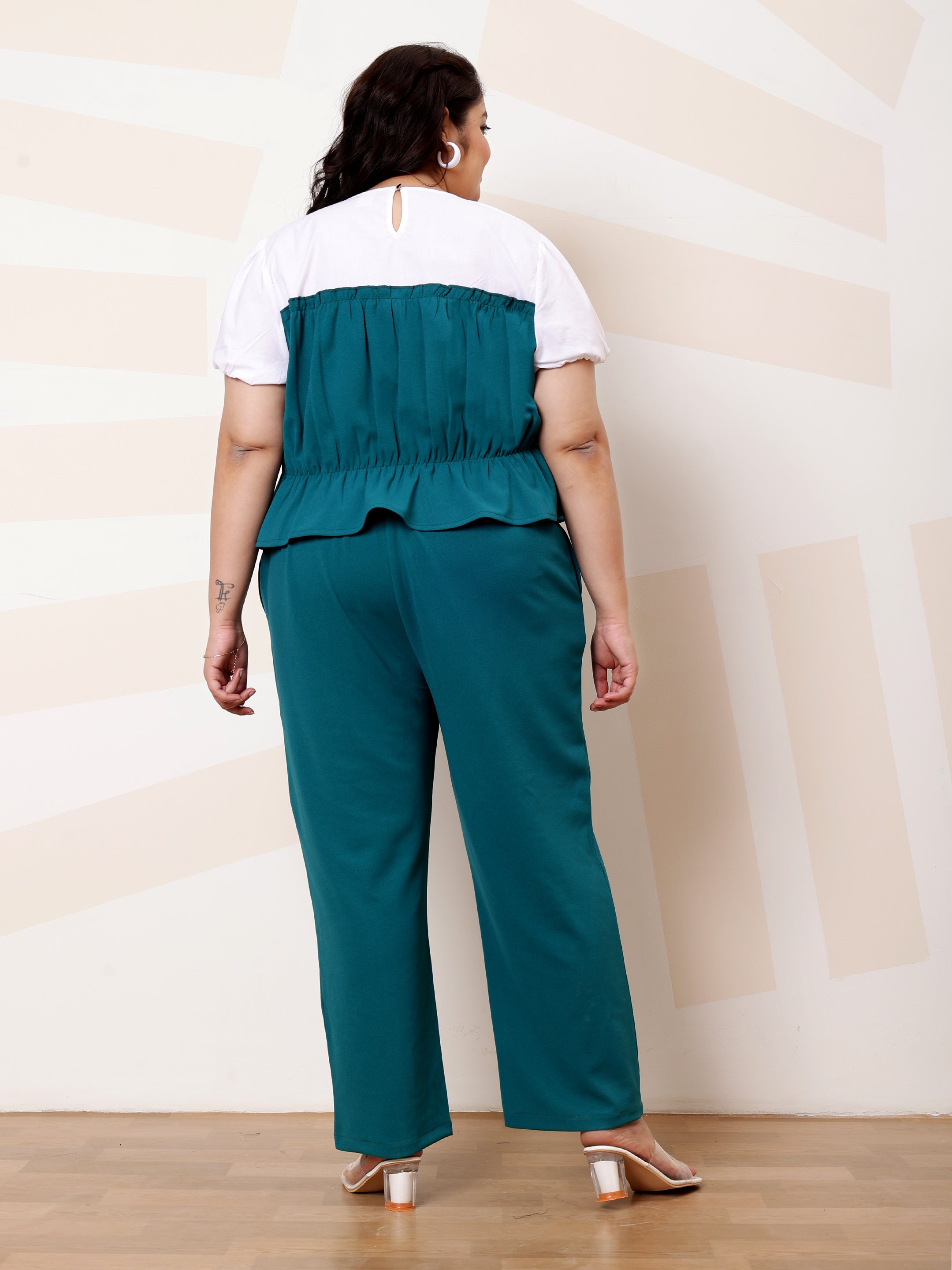 Athena Ample Plus Size Colourblocked Top With Trousers Co-Ords