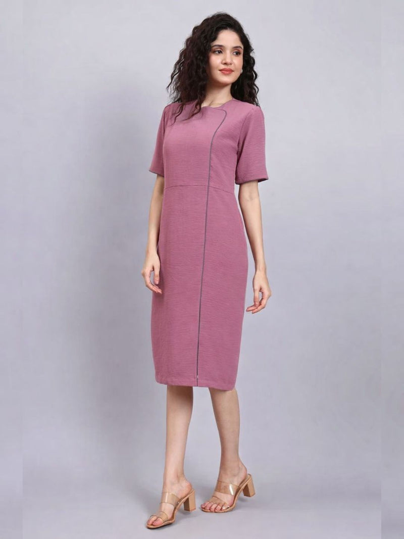 Women Pink Crush Satin Grey Contrast Piping Dress