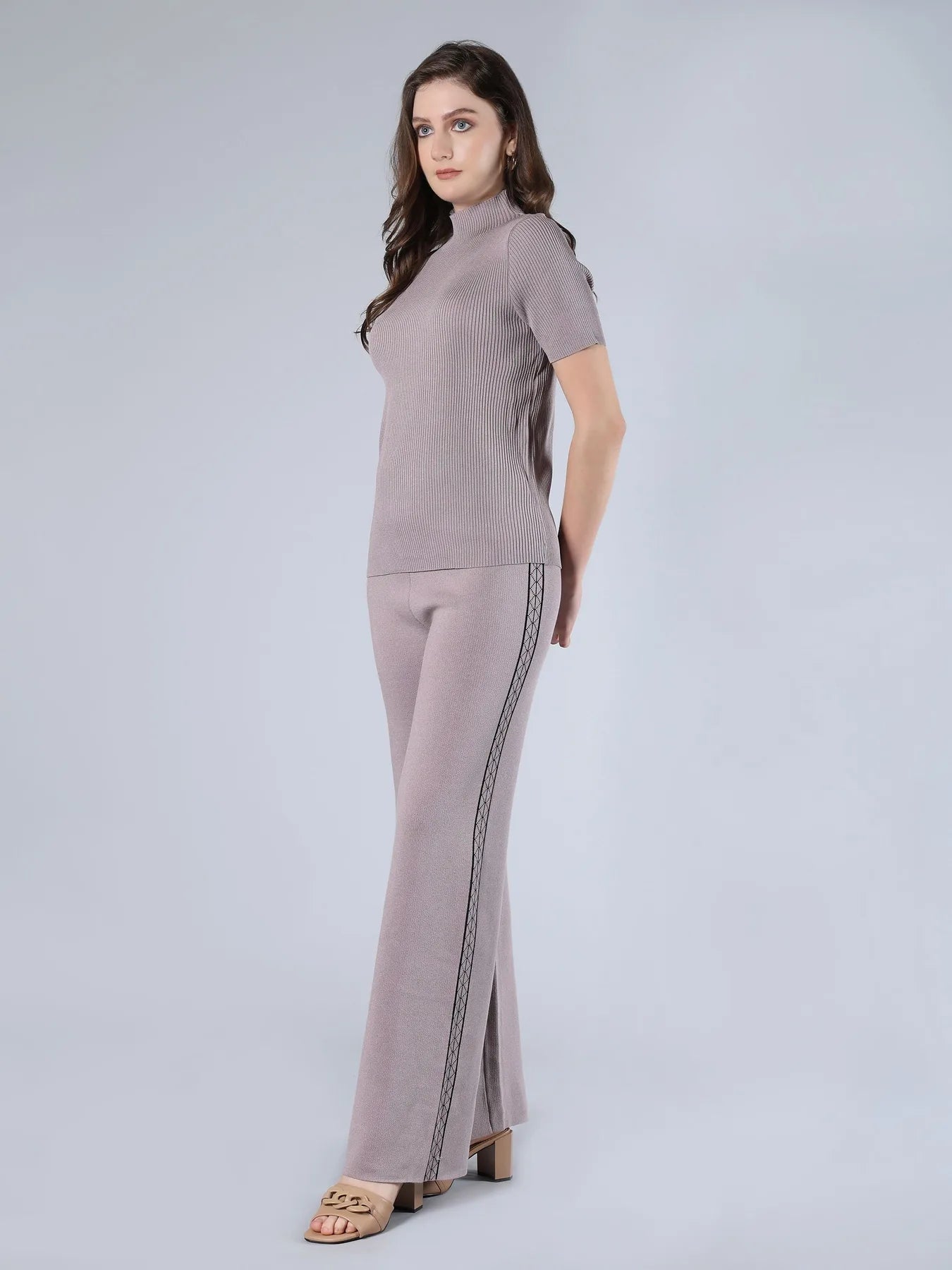 Warm Knitted Three Piece Set - Grey