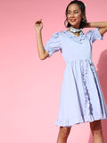 Athena lite blue cotton ruffle and Front BowDetail Dress
