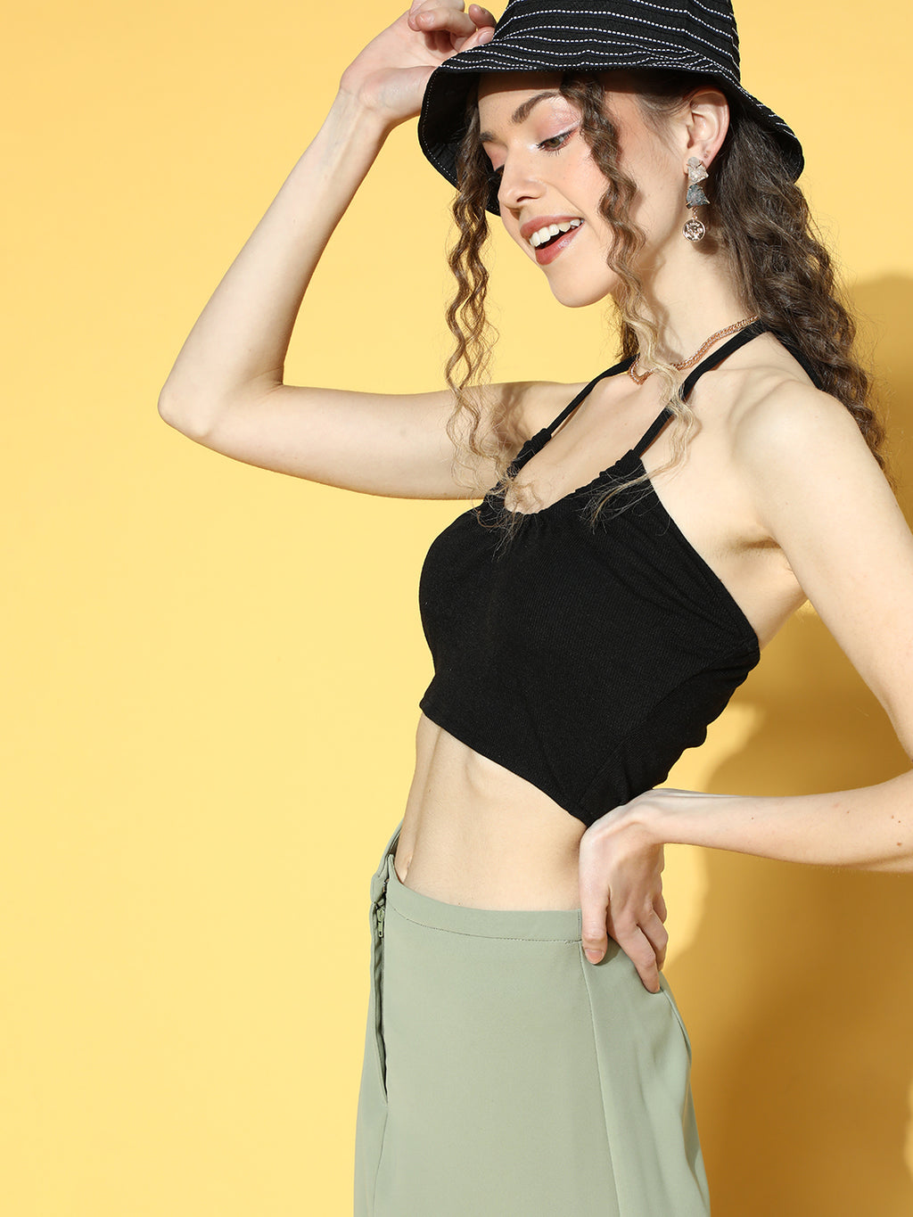 Athena Black Scrunchie Neck Strap Off Shouler Top