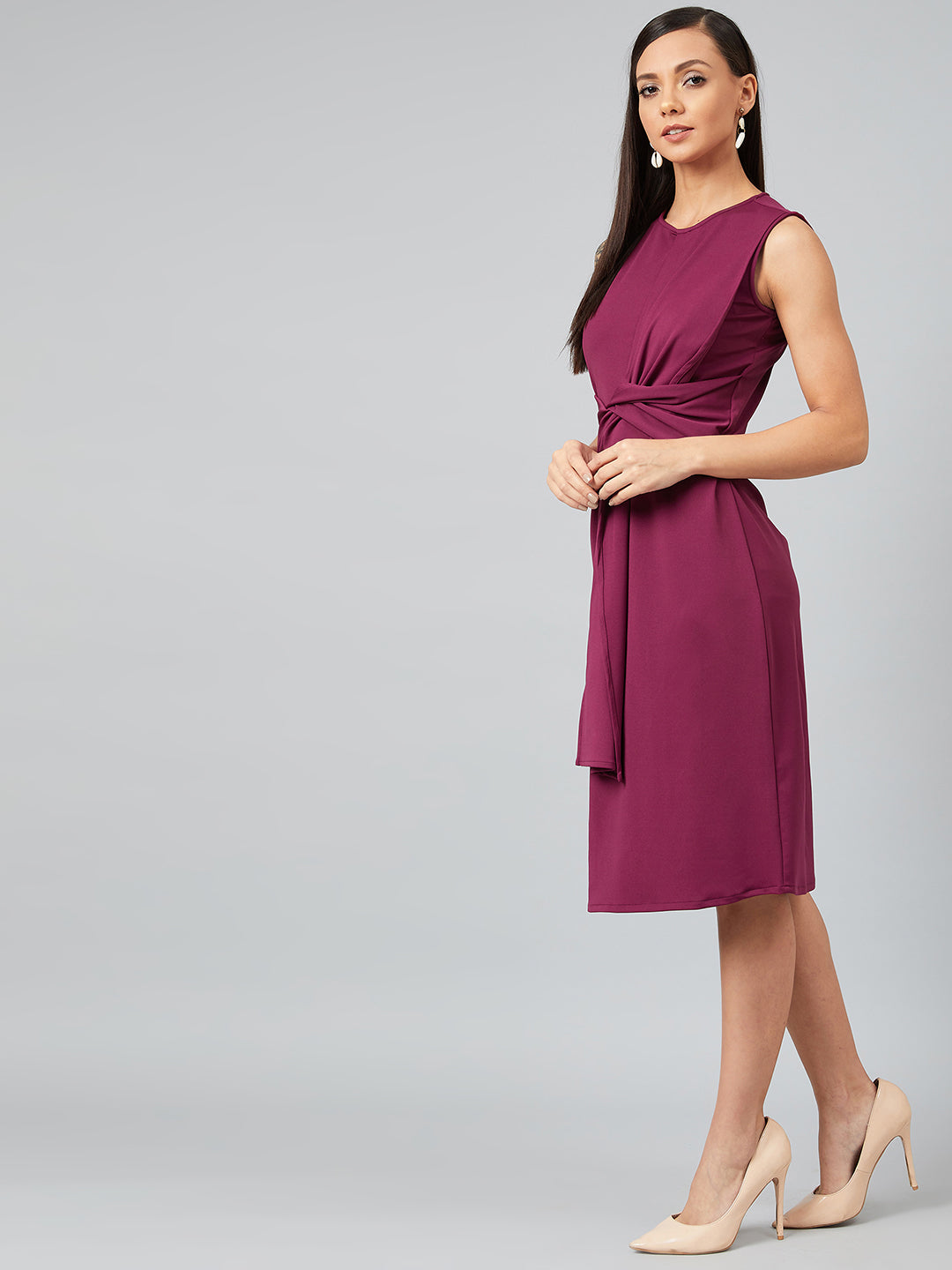 Athena Women Magenta Solid Fit And Flare Dress