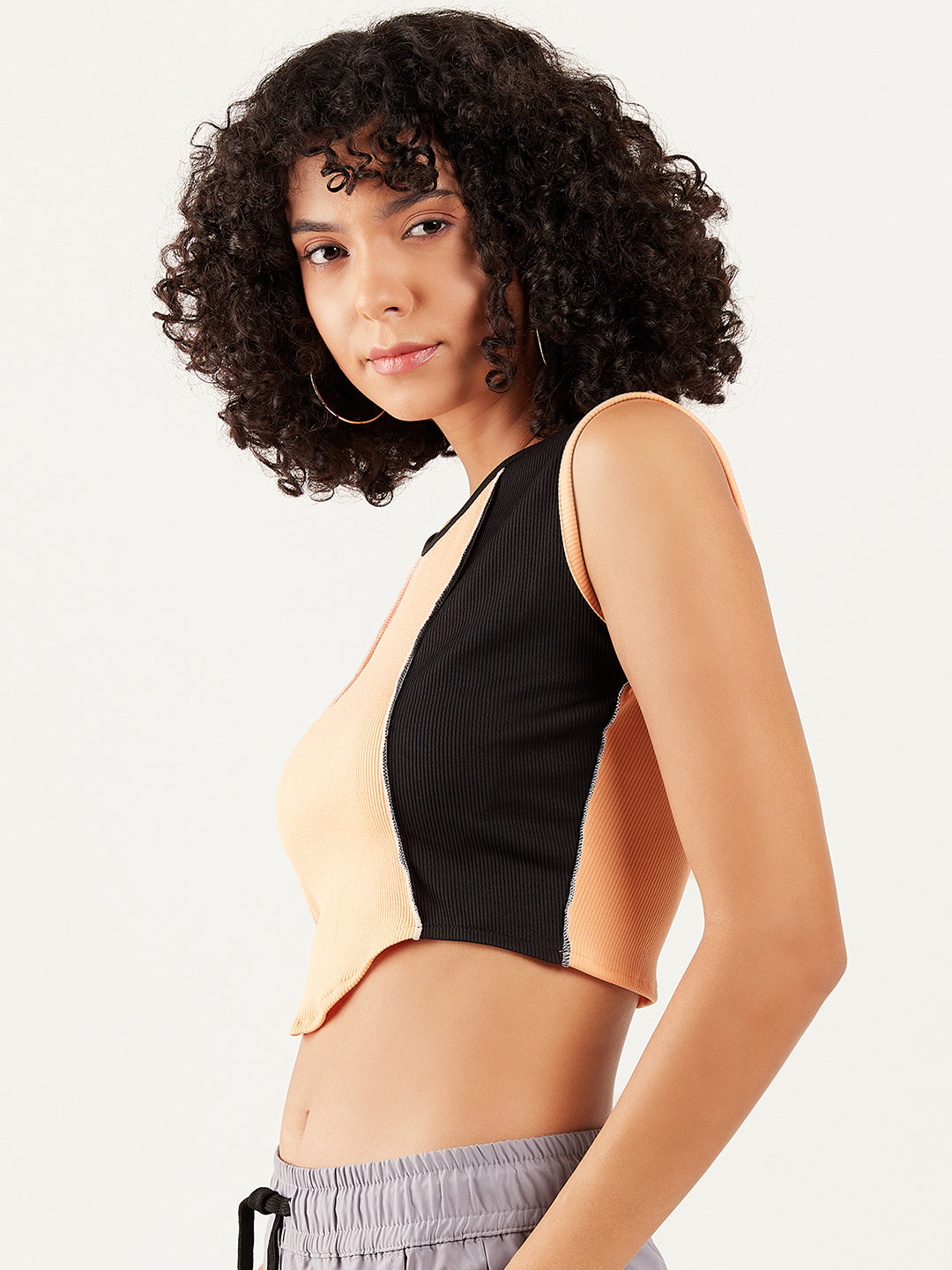 Athena Colourblocked Round-Neck Tank Crop Top