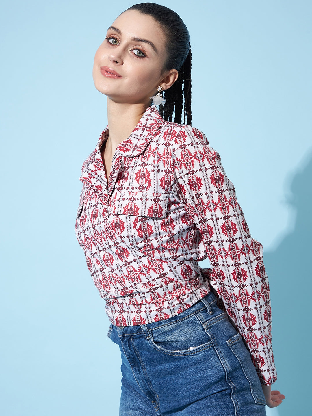 Athena Ethnic Motif Printed Bohemian Wrap Crop Top
