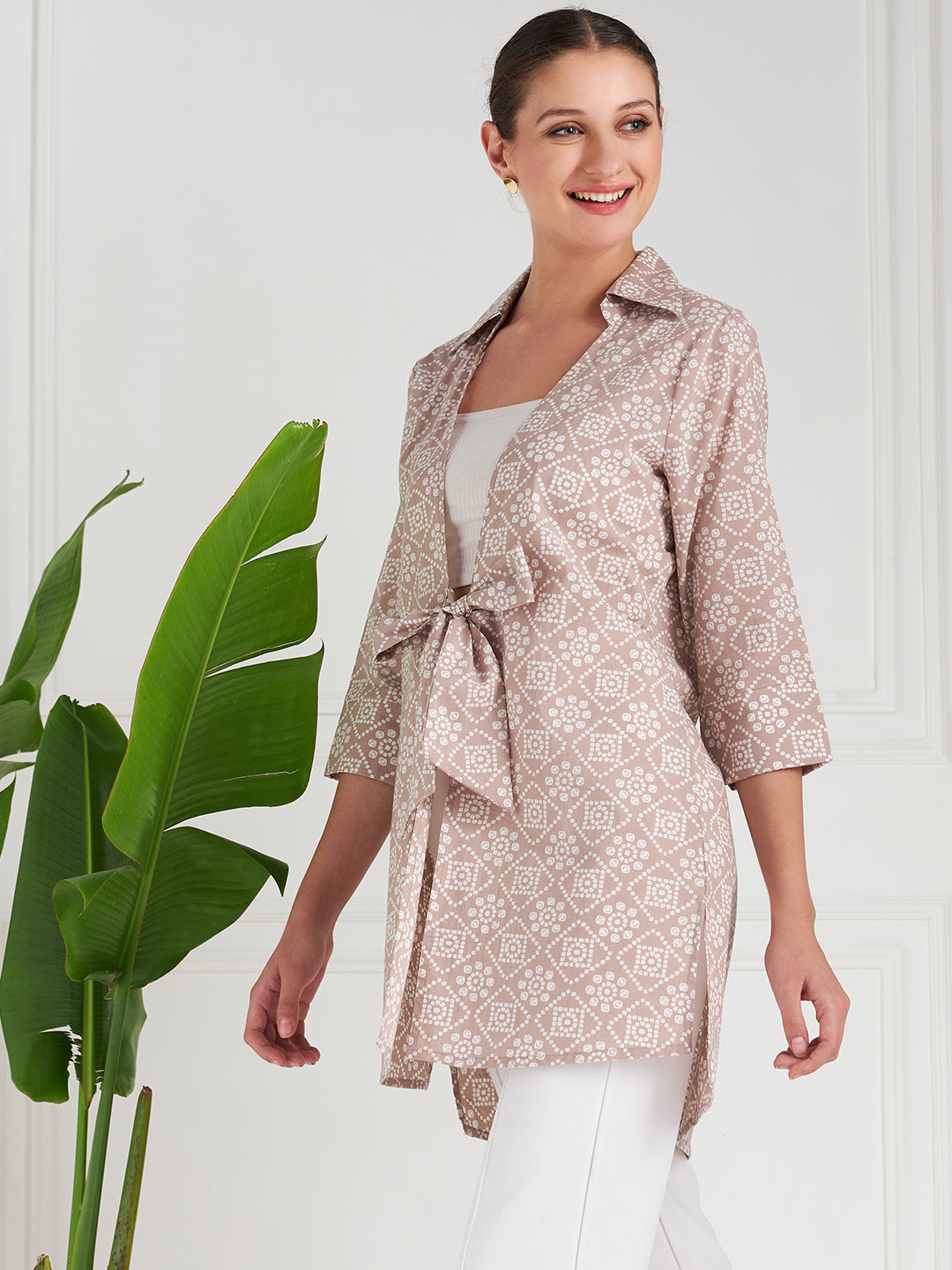 Athena Women Printed Cotton Tie Up Shrug