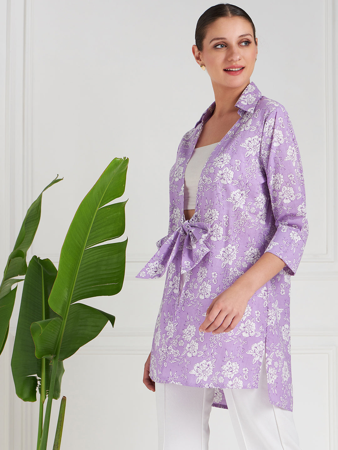 Athena Floral Printed Cotton Tie-Up Shrug