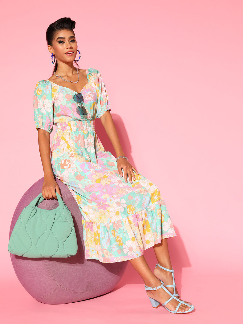 Athena Women Elegant Yellow Floral Sun Dress