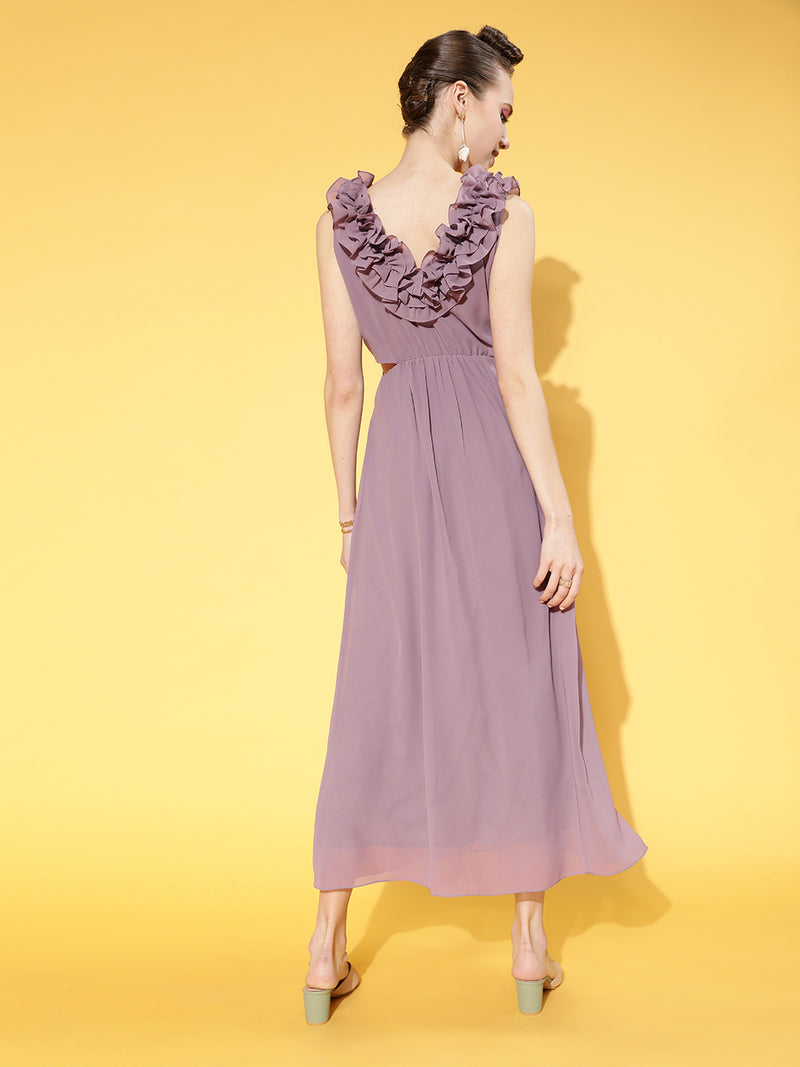 New Season Athena Women Elegant Mauve Solid Cut Out Dress