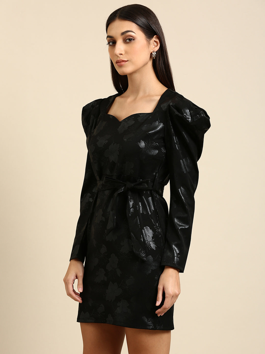 Athena Black Floral Bodycon Dress