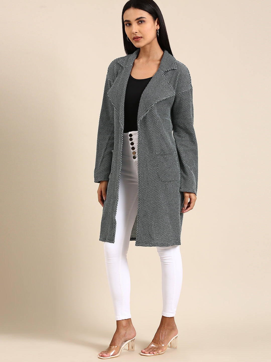 Athena Women Sea Green Black Longline Shrug