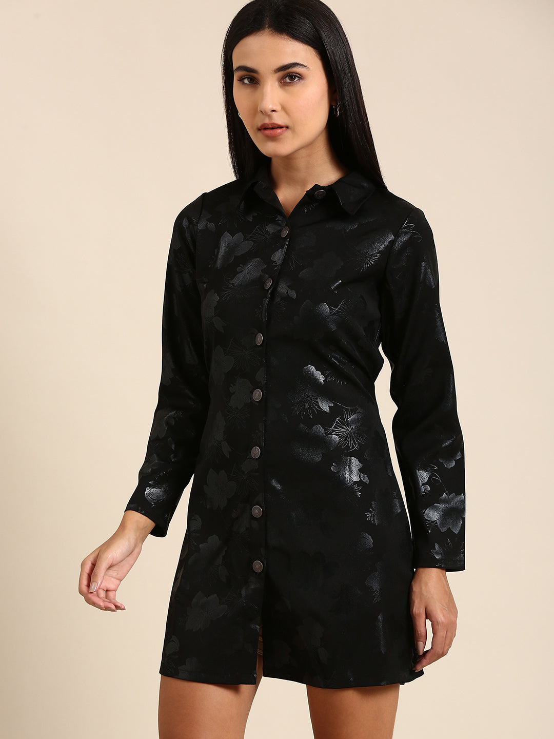 Athena Black Floral A-Line Dress