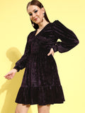 Athena Violet Velvet Empire Style Fit & Flare Dress