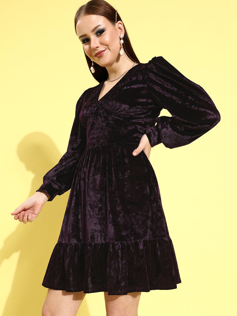 Athena Violet Velvet Empire Style Fit & Flare Dress