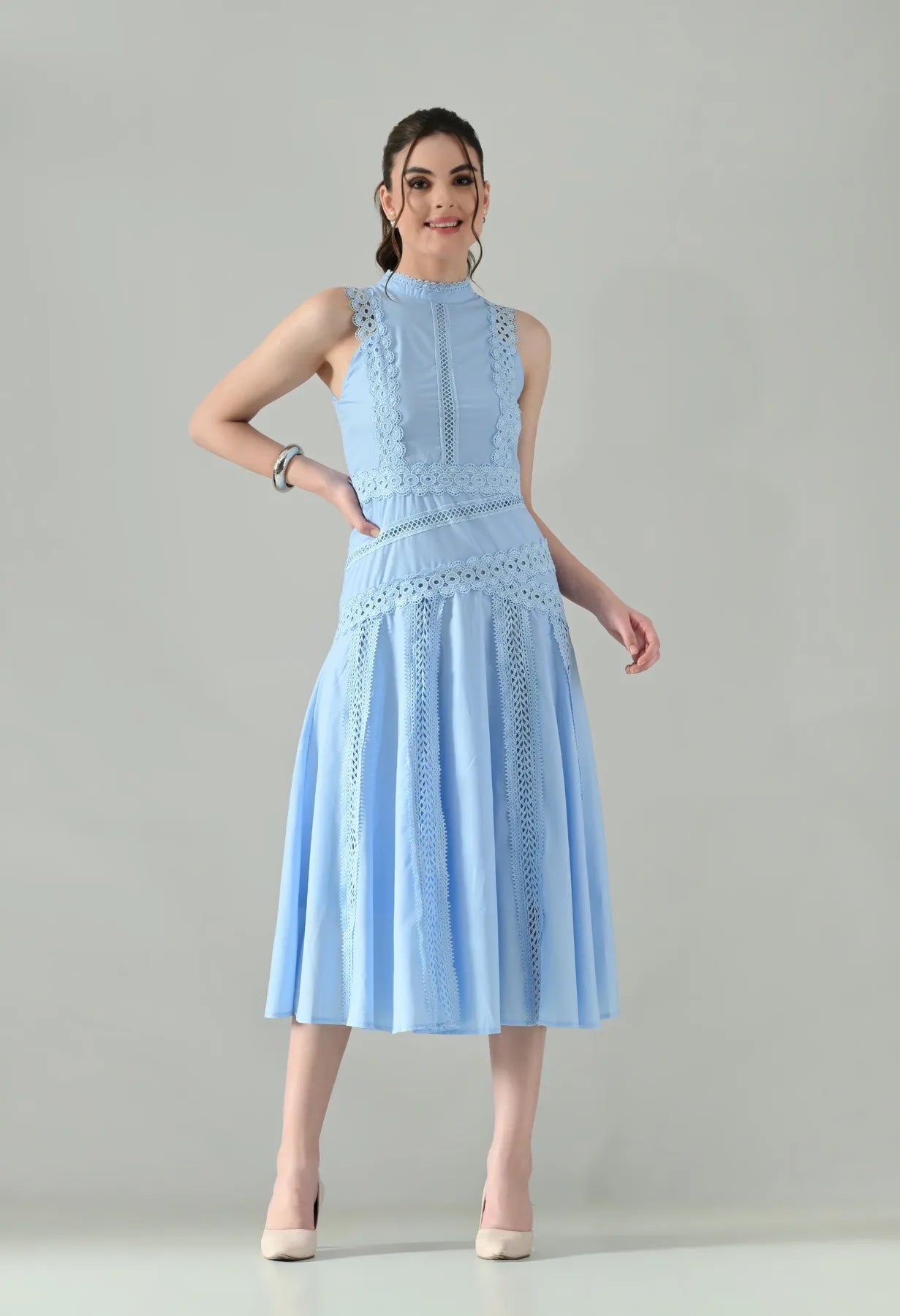Sleeveless Lace Dress - Sky Blue