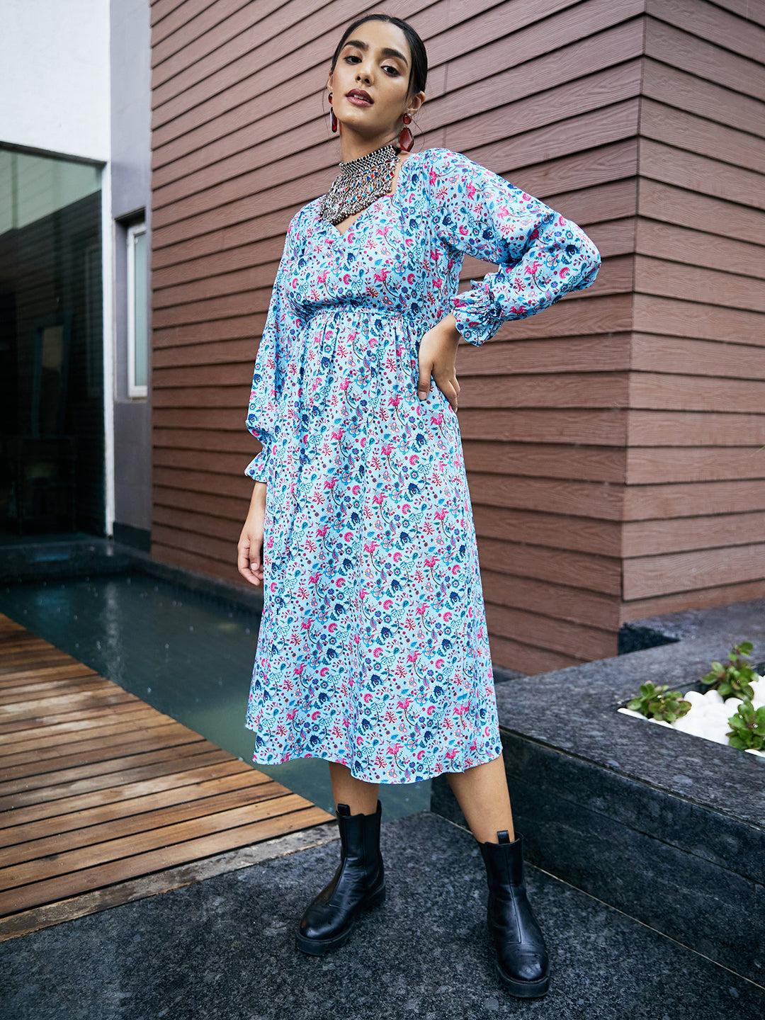 Athena Women Blue Floral Sheath Maxi Dress