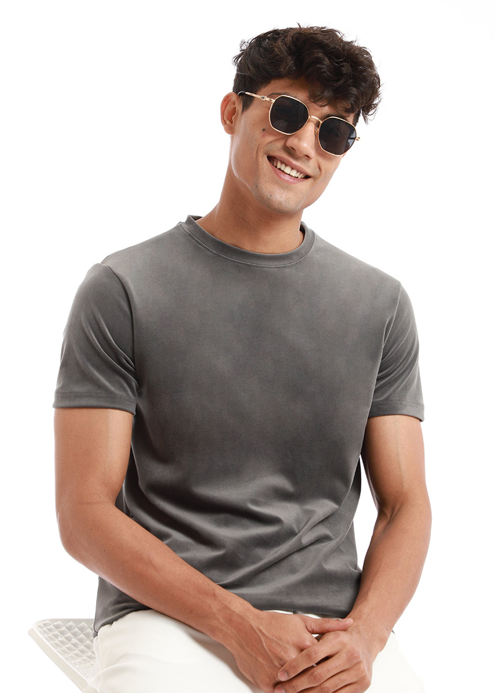 Glacier Gray Plain Suede T-shirt