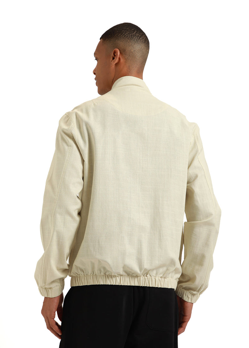 Cream Bomber Linen Jacket