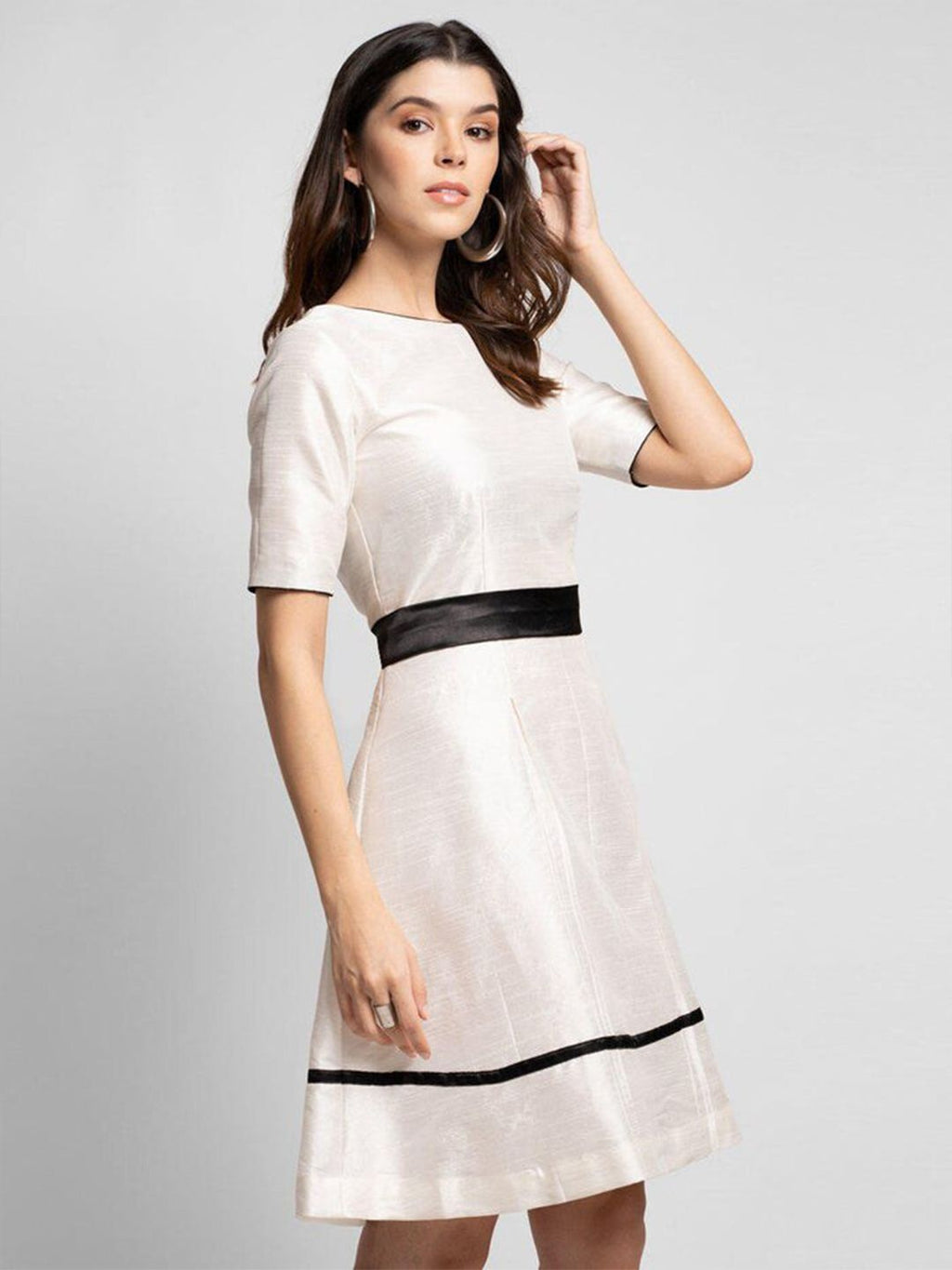 Women Creamy White Dupioni Evening Fit and Flare Dress