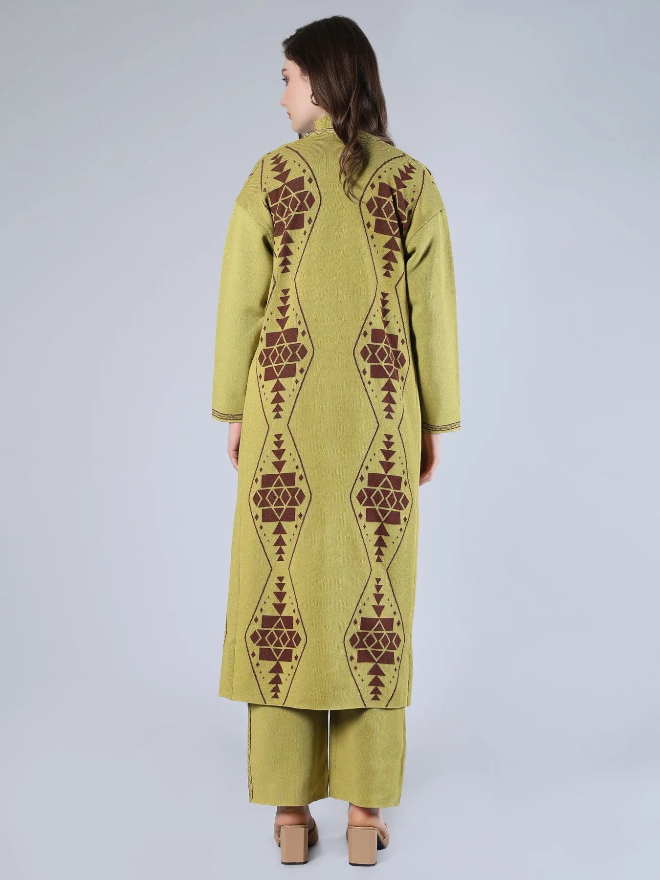 Warm Knitted Three Piece Set - Olive