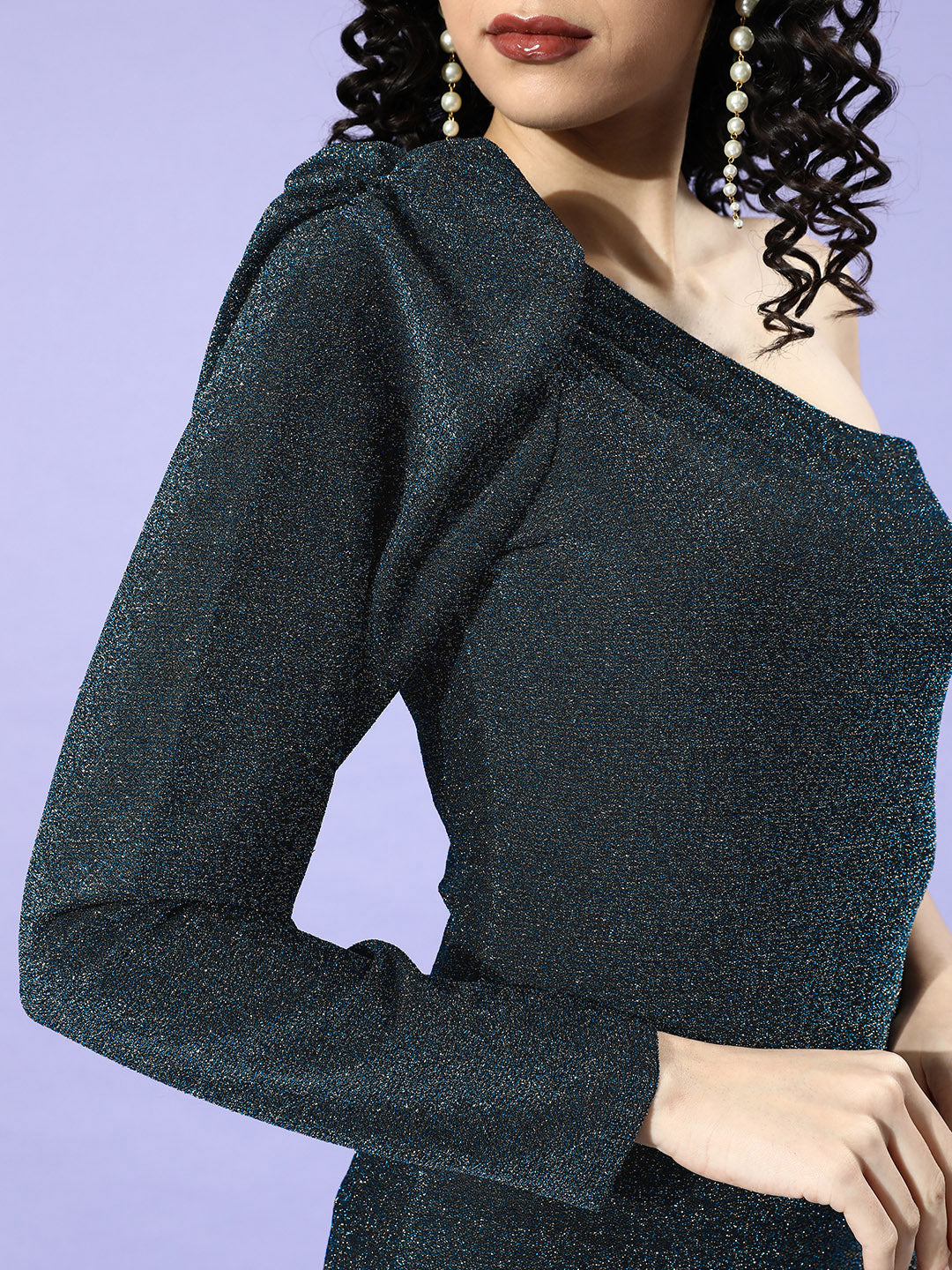 Athena Women Stylish Blue Embellished Asymmetry Dress