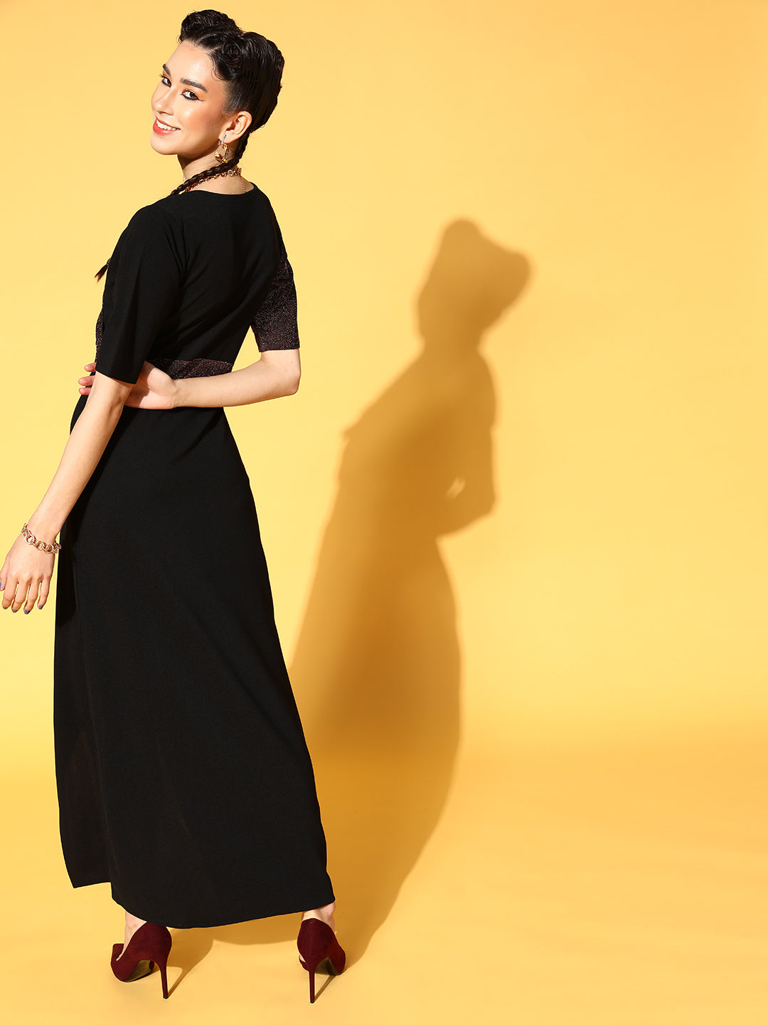 Athena Black Red Sparkle Color Blocking Dress