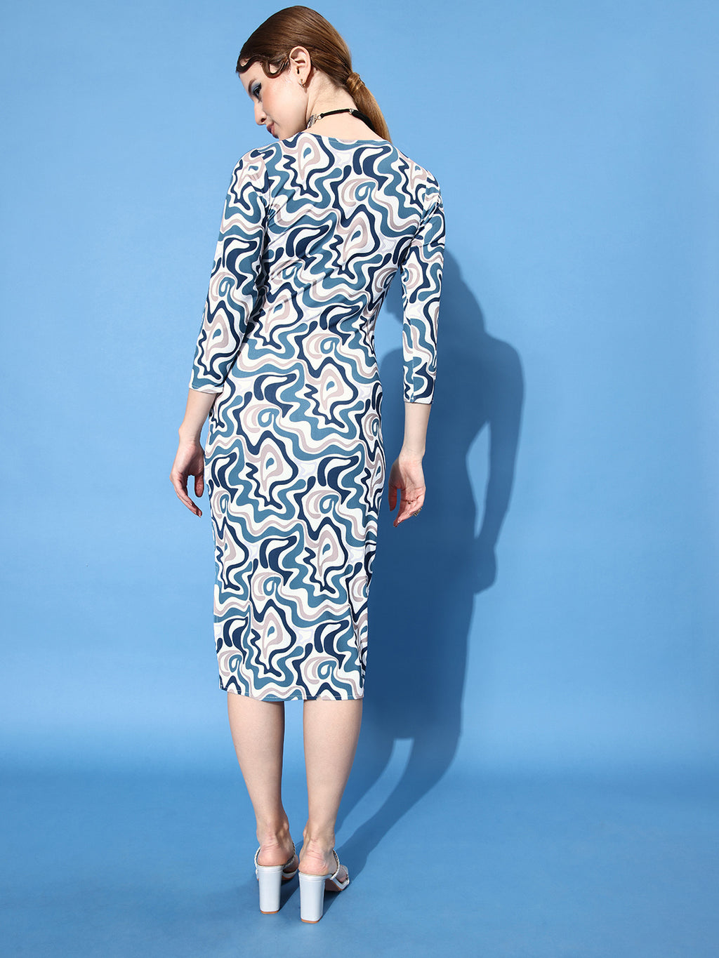 Athena Blue psychedelic print Midi dress