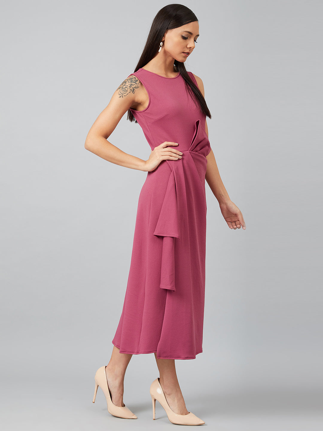 Athena Women Pink Solid A-Line Dress