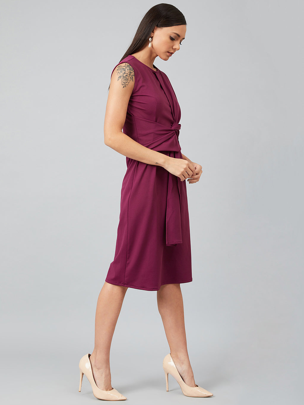 Athena Women Magenta Solid Fit And Flare Dress