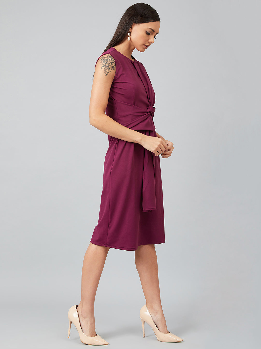 Athena Women Magenta Solid Fit And Flare Dress