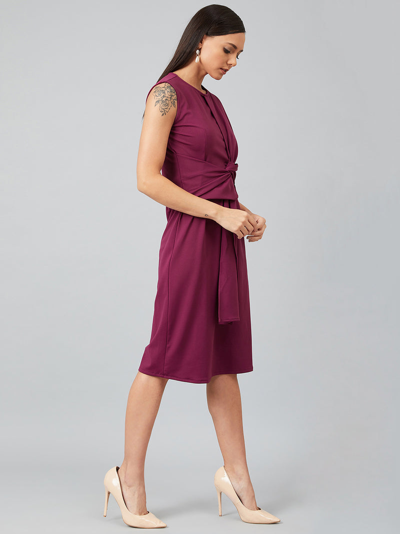 Athena Women Magenta Solid Fit And Flare Dress