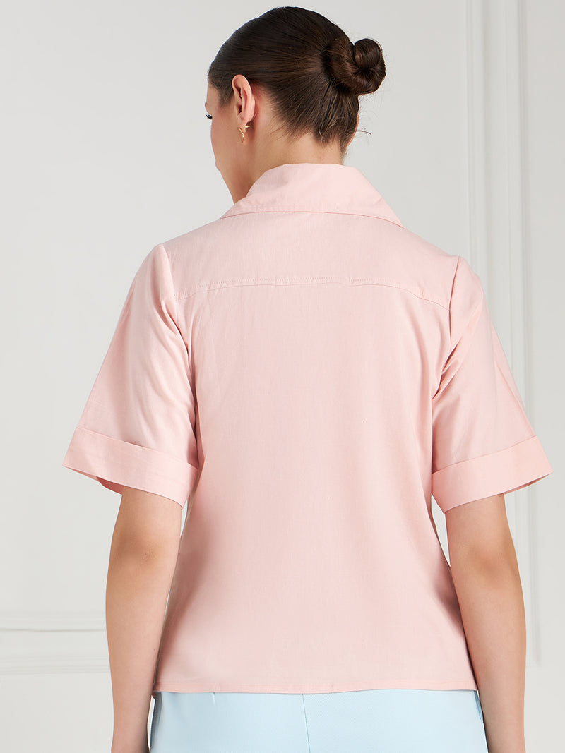 Athena Green Pleated Pure Cotton Shirt Style Top