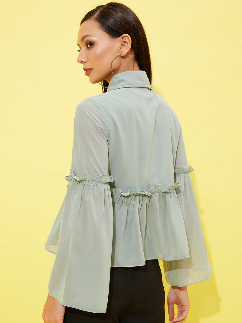 Athena Bell-Sleeves Ruffled Shirt-Style Top