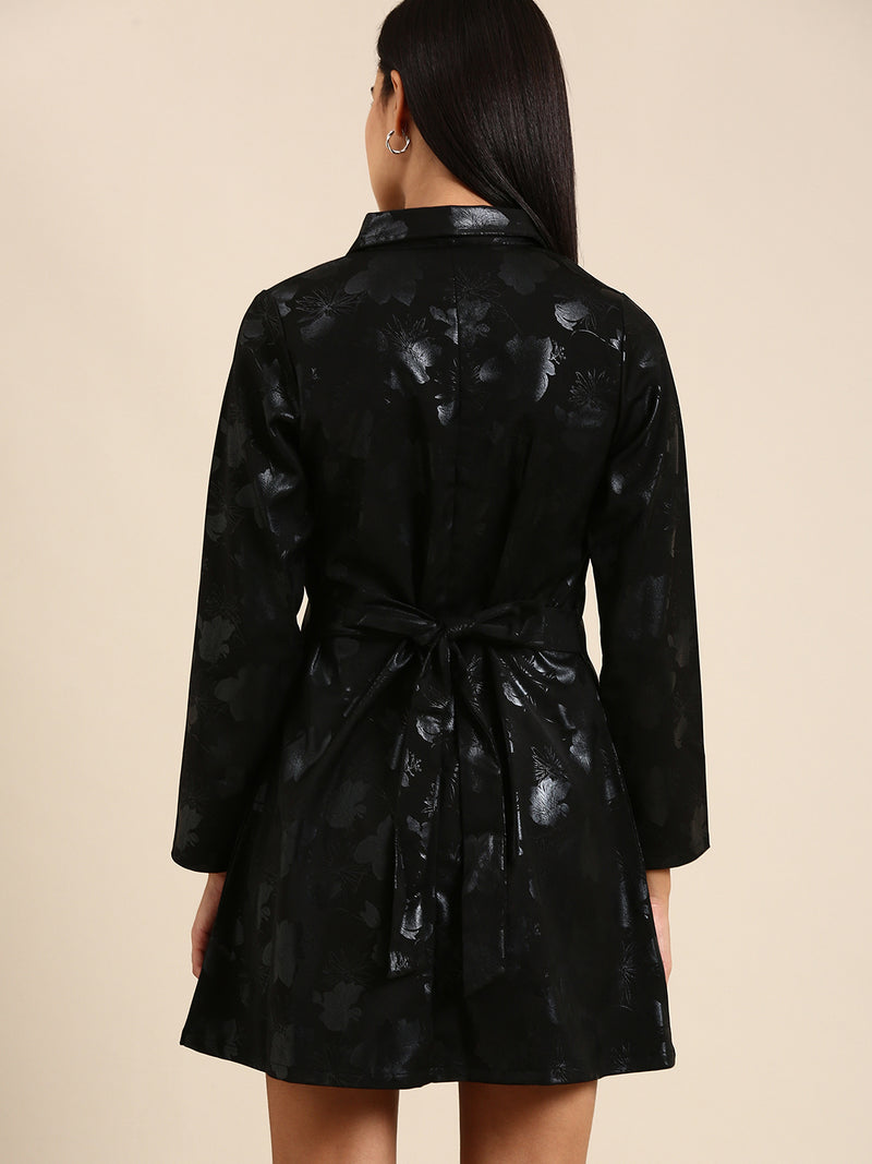 Athena Black Floral A-Line Dress