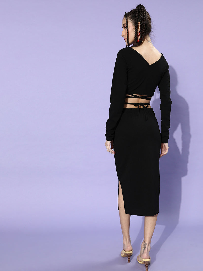 Athena Women Black Solid Top with Skirt
