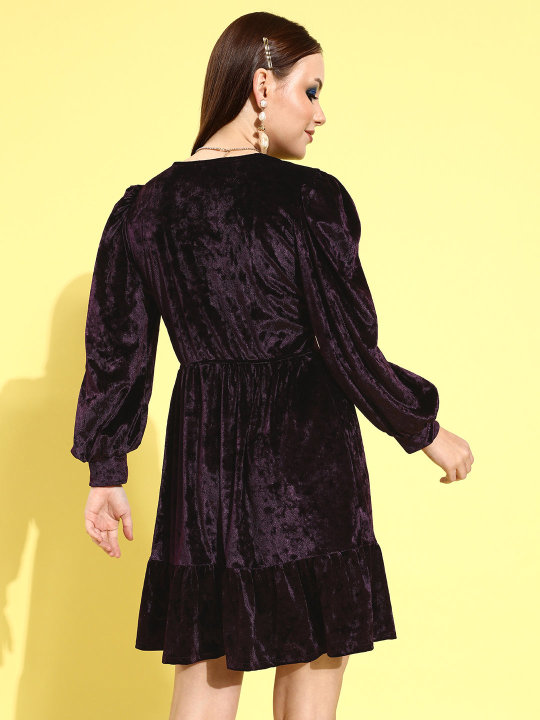 Athena Violet Velvet Empire Style Fit & Flare Dress
