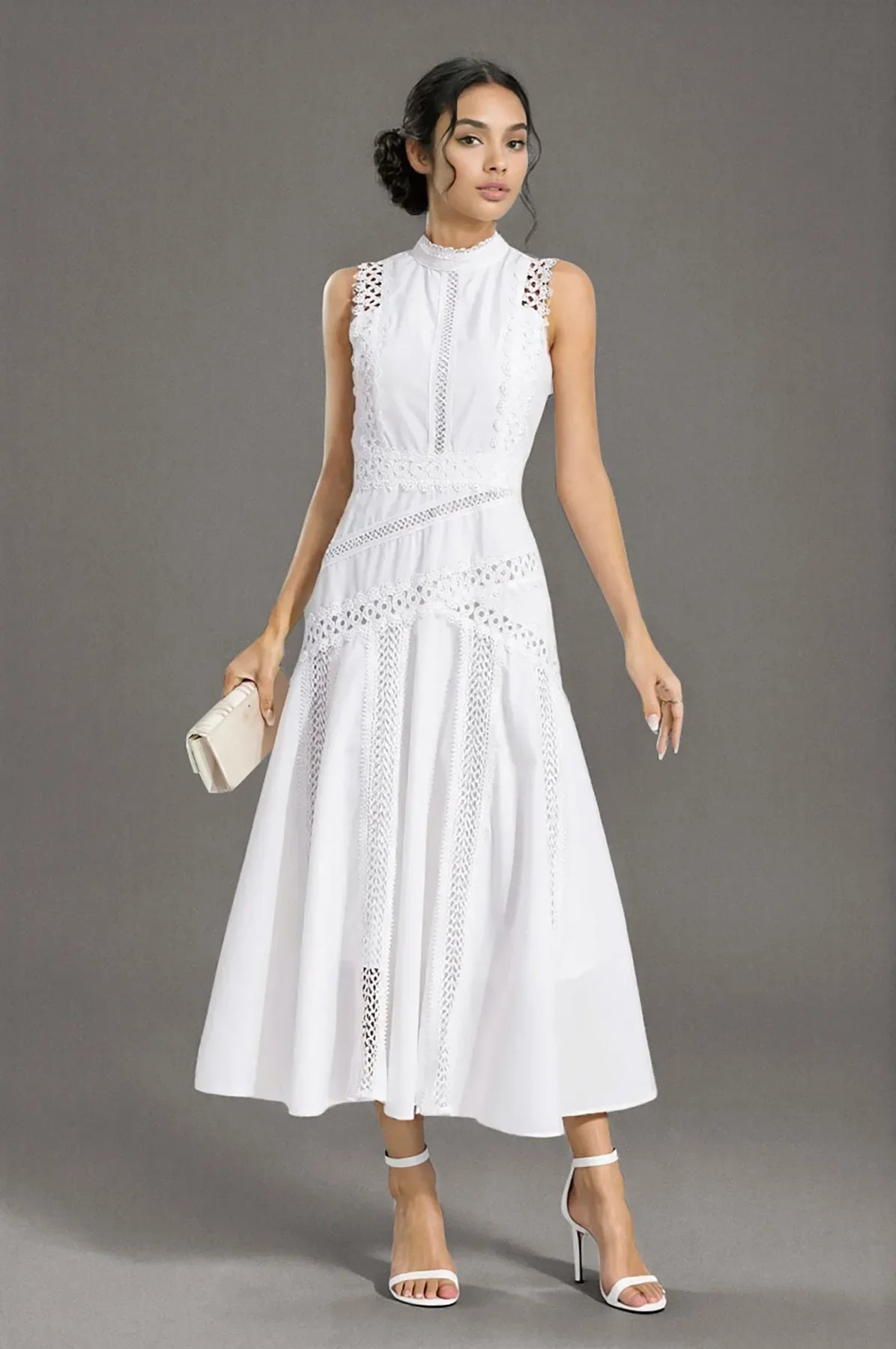 Sleeveless Lace Dress - White